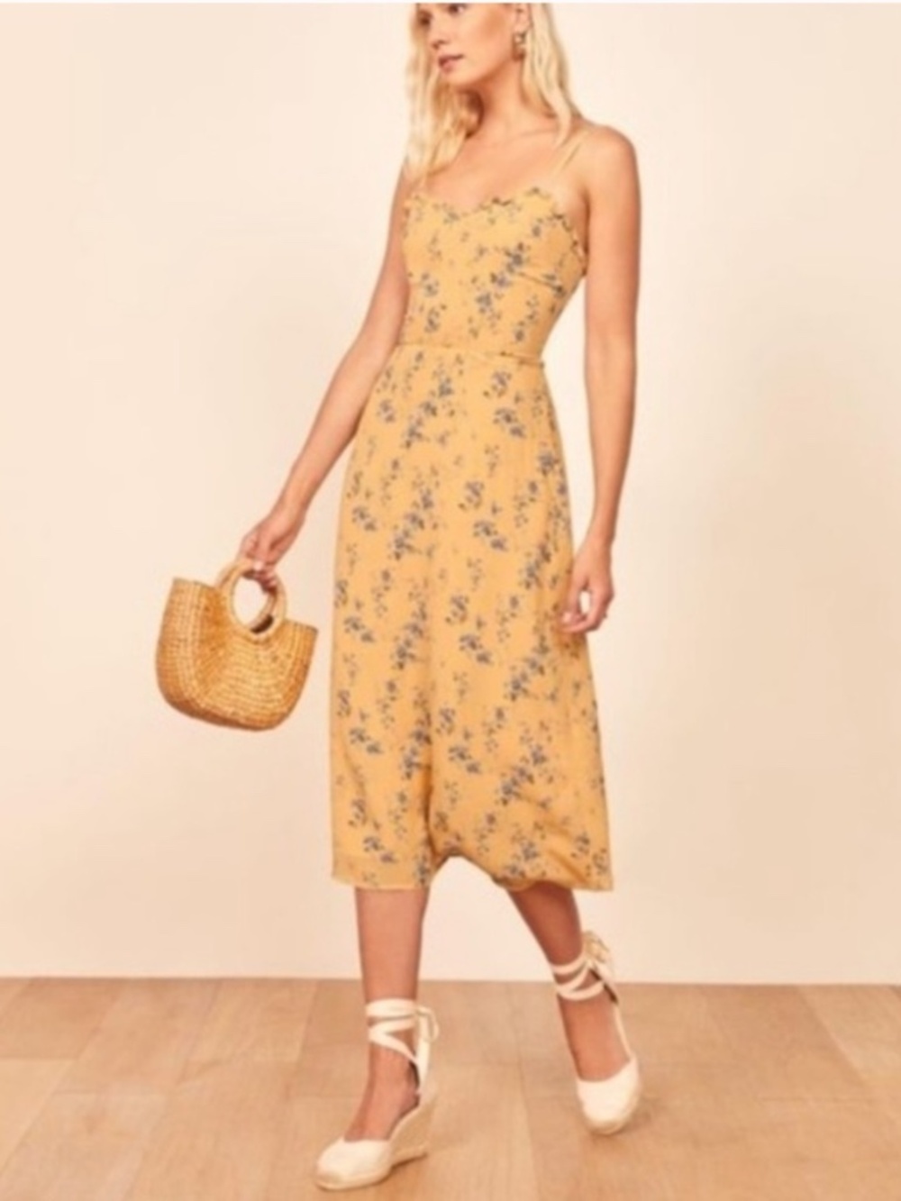 Reformation Cassandra Dress in Yellow Size 6
